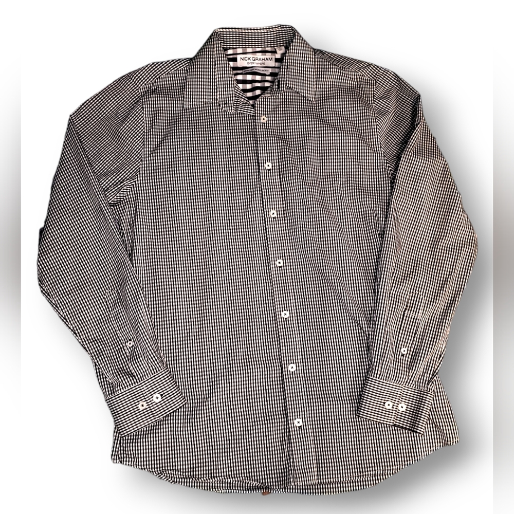 nick graham everywhere shirt  Stretch Modern Fit 15.5 34.2 Medium Checkered Blac